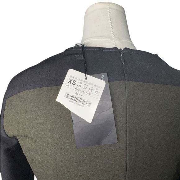 Zara Olive Green & Black Sheath Wrap Elegant Dress XS - Picture 3 of 6